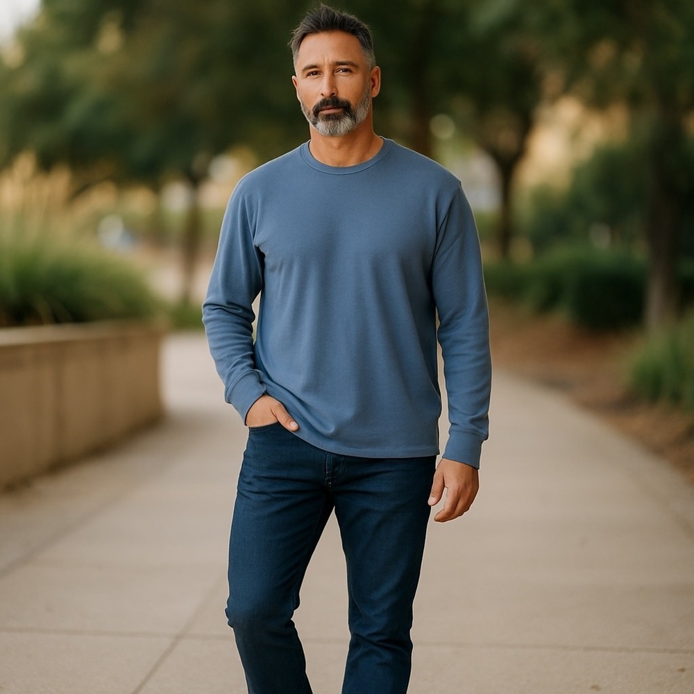 Gap XXL Mens‎ Blue Long Sleeve Crew Neck Waffle Knit Casual Top